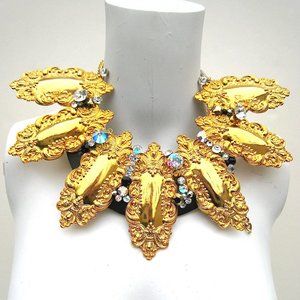 GOLD SCROLL COLLAR + SWAROVSKI RHINESTONES OOAK